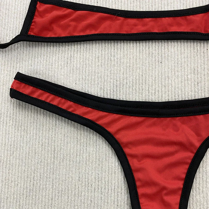 Aesthetic Sexy Spice Girl Beach Contrast Color Swimsuit Solid Shoulder Strap Adjustable Backless Simple Summer Split Bikini Y2K - Image 6