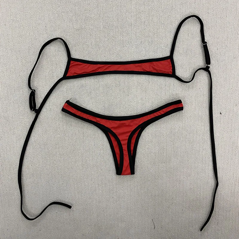 Aesthetic Sexy Spice Girl Beach Contrast Color Swimsuit Solid Shoulder Strap Adjustable Backless Simple Summer Split Bikini Y2K