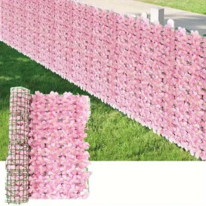 Artificial Ivy Privacy Fence Screen with Pink Flowers Durable Plastic Outdoor Decoration for Gardens Terraces Balconies