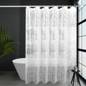 Artistic Square and Round Texture Pattern Shower Curtain, Niche Design Bathroom Curtain, Enhances Bathroom Style, Partition Curtain
