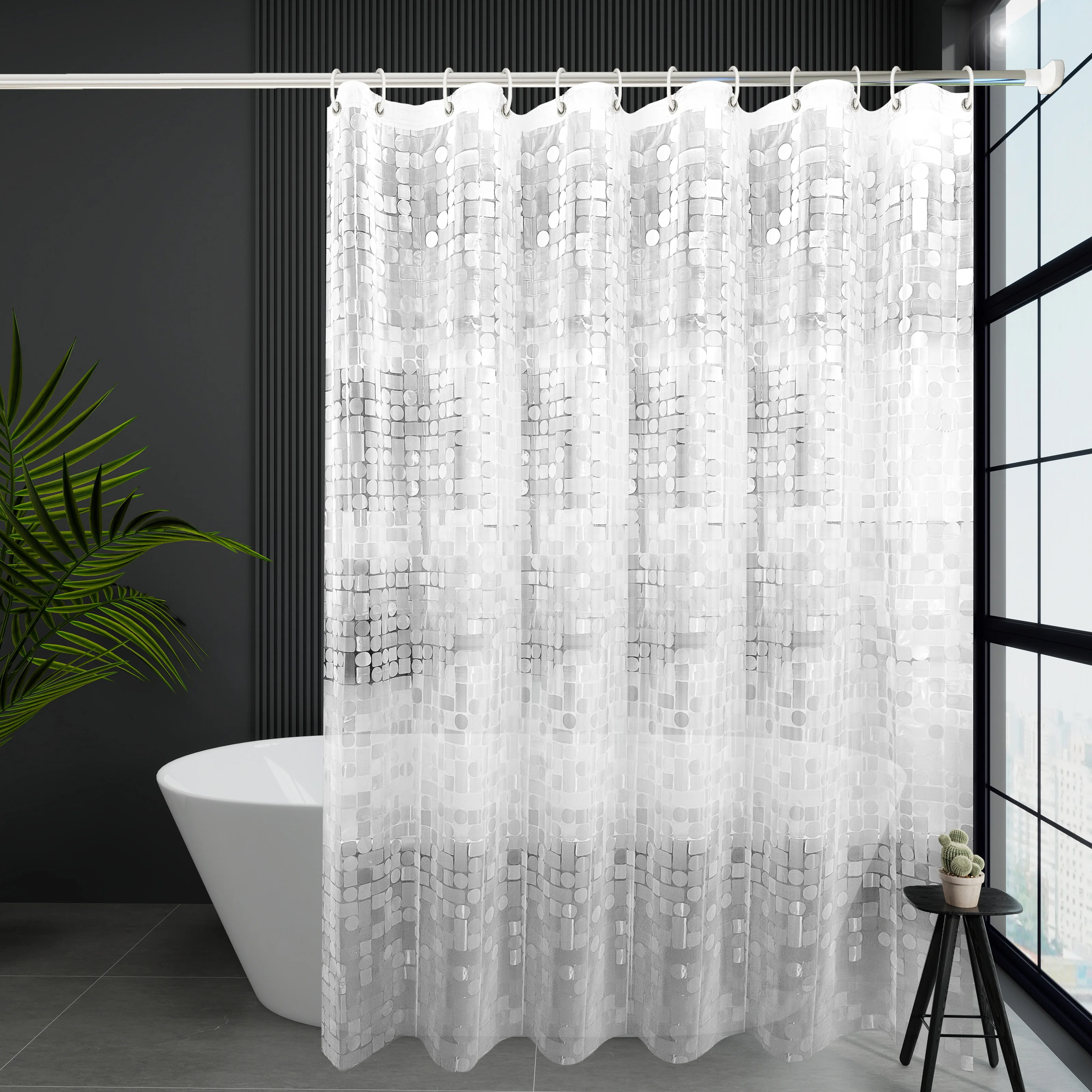 Artistic Square and Round Texture Pattern Shower Curtain, Niche Design Bathroom Curtain, Enhances Bathroom Style, Partition Curtain