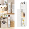 BRIEFNESS Bathroom Organizer Cabinet 3 Tier Tall Slim with Door Shelves, Waterproof Storage for Bathroom Kitchen, Space Saver