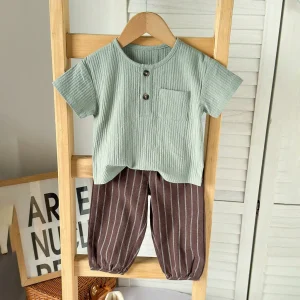 Baby Boy Clothes Comfortable Top+ Striped Trousers 2pcs Summer Casual Clothes Set Korean Style Clothes for Toddlers 0-3Years