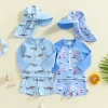 Baby Boy Rash Guard Swimsuits Long Sleeve Shark/Sailboat Print Bathing Suit Swimwear with Hat 0-5T