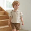 Baby Boys Girls Korean Minimalist Style Clothing Sets Summer T-shirts+Solid Color Small Grid Pattern Shorts Kids Clothes 0-3Y