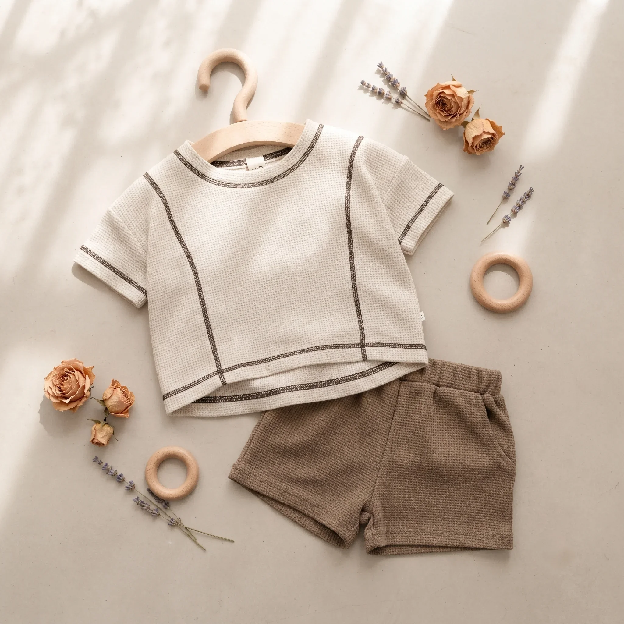 Baby Boys Girls Korean Minimalist Style Clothing Sets Summer T-shirts+Solid Color Small Grid Pattern Shorts Kids Clothes 0-3Y - Image 5