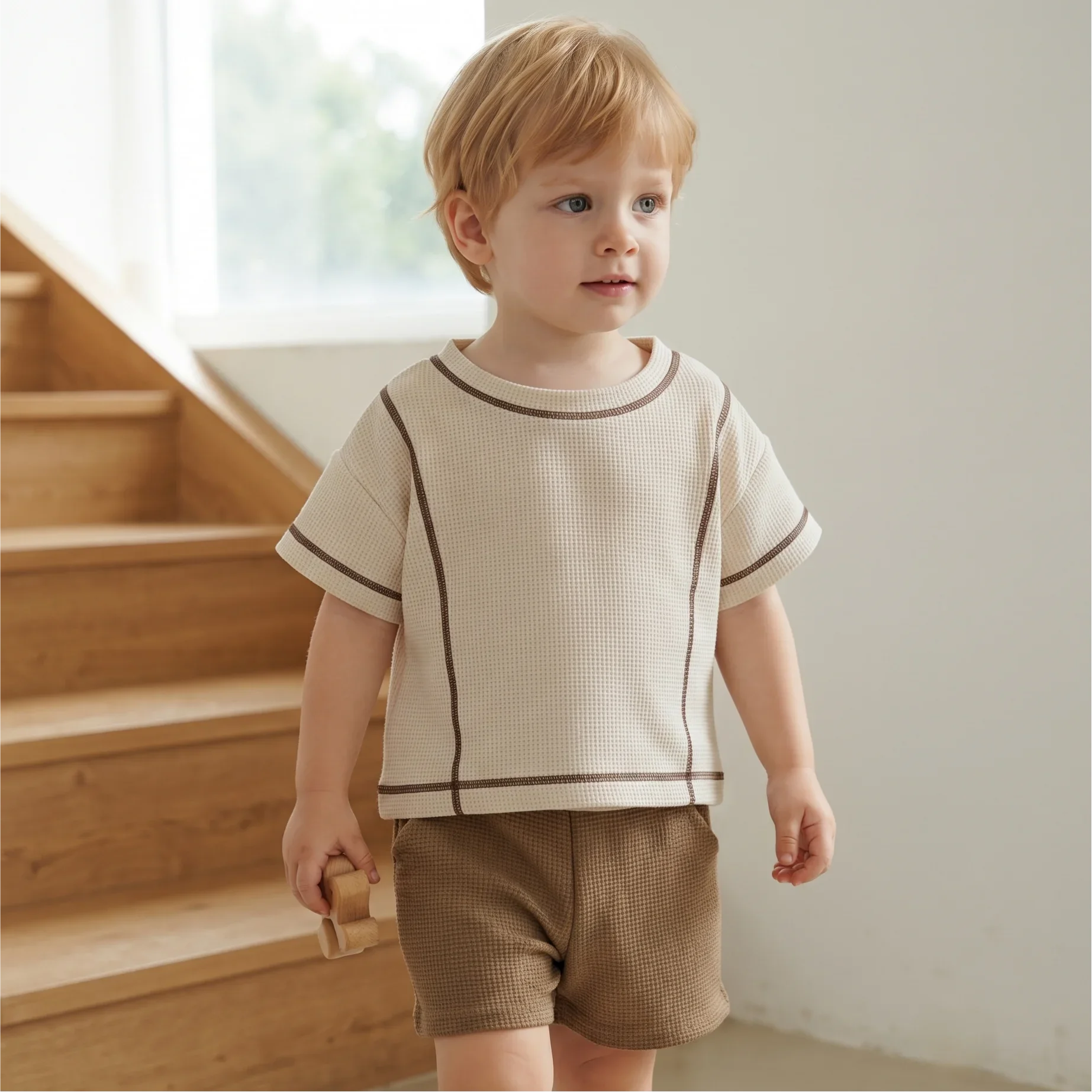 Baby Boys Girls Korean Minimalist Style Clothing Sets Summer T-shirts+Solid Color Small Grid Pattern Shorts Kids Clothes 0-3Y