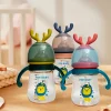 Baby bottle, portable and easy to clear, PP bottle with handles, Deer antler decoration on the baby bottle