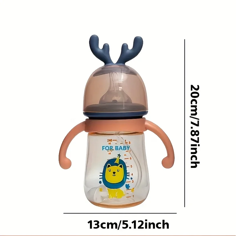Baby bottle, portable and easy to clear, PP bottle with handles, Deer antler decoration on the baby bottle - Image 6