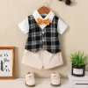 Baby boy Set Lapel collar Plaid Top+Shorts 2-piece set suitable for 0-3 Year old Baby boys, Summer Party Little Gentleman Set