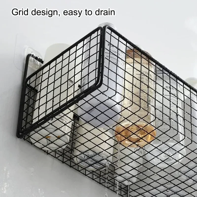 Bilayer Bathroom Grid Shelf Suspension Type Bathroom Organizer Shampoo Shower Gel Kitchen Makeup Storage Bathroom Accessories - Image 4