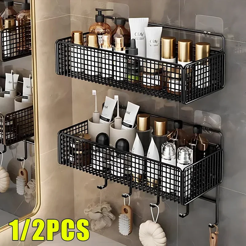 Bilayer Bathroom Grid Shelf Suspension Type Bathroom Organizer Shampoo Shower Gel Kitchen Makeup Storage Bathroom Accessories - Image 2