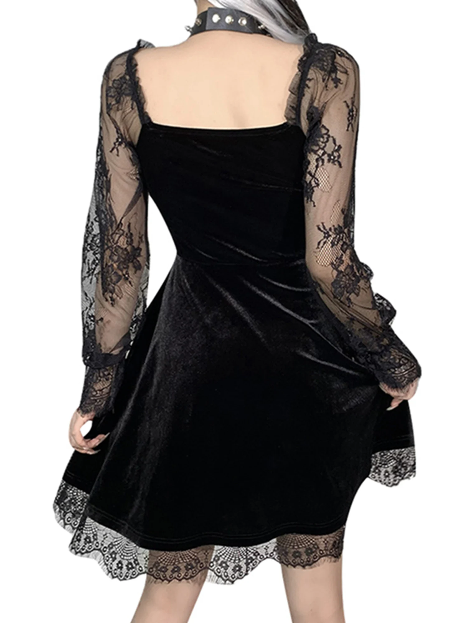 Black Gothic Lolita Style Dress for Women Lace Trim High Waist Bodycon Vestidos E-girl 90s Vintage Punk Harajuku Grunge Clothes - Image 3