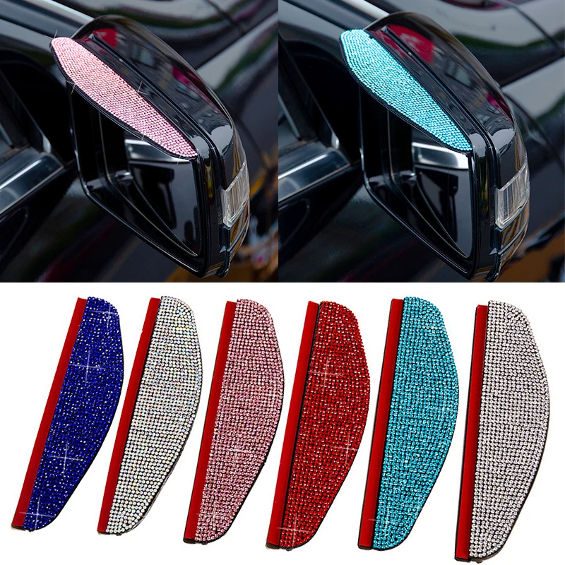 Car Rearview Mirror Rain Eyebrow Weatherstrip Rhinestone Car Rearview Side Snow Sun Visor Rain Cover Protector Parts Accessories - Image 2