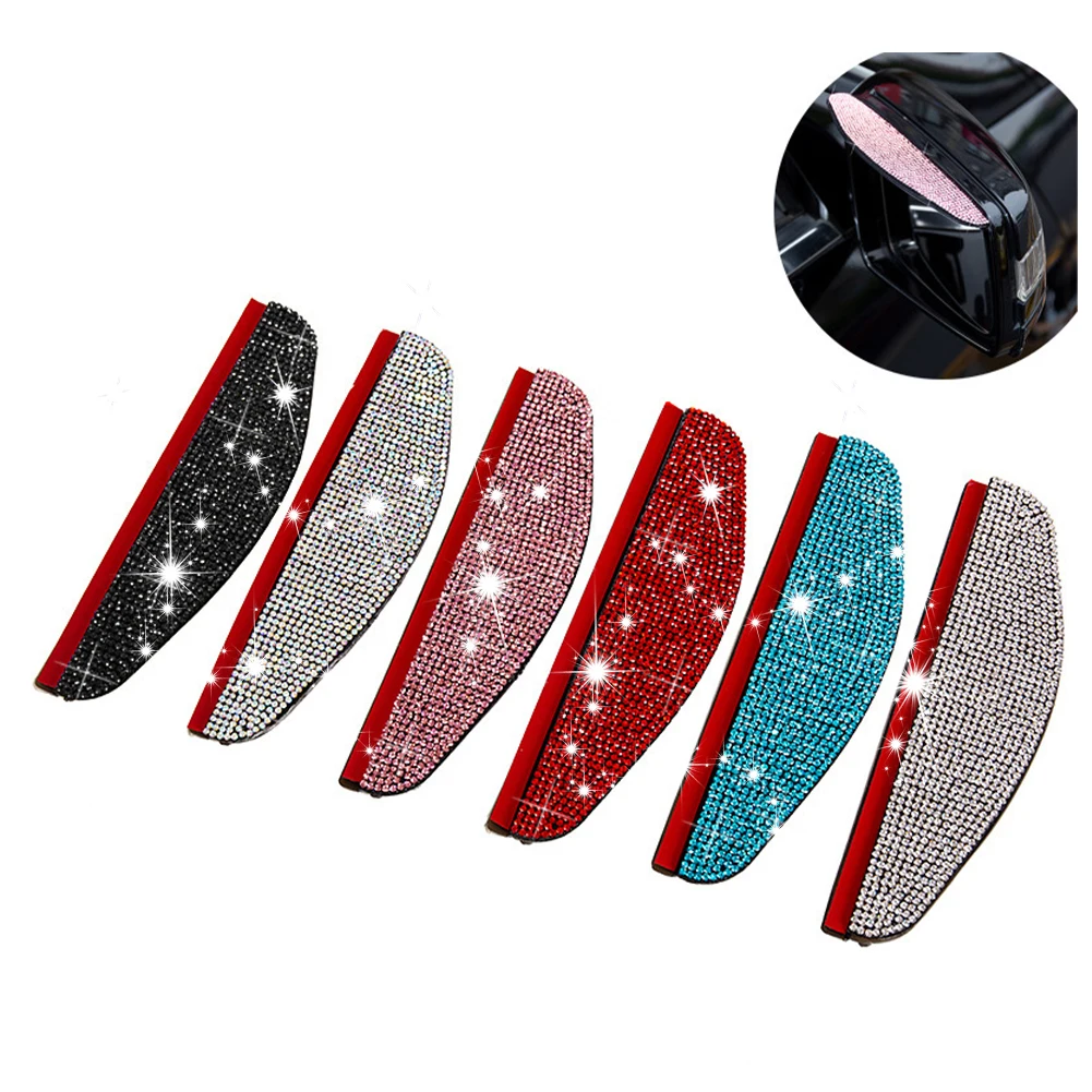 Car Rearview Mirror Rain Eyebrow Weatherstrip Rhinestone Car Rearview Side Snow Sun Visor Rain Cover Protector Parts Accessories