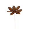 Cast Iron Metal Floral Stake Weathered Rust Finish Vintage Rustic Plant Stakes Farmhouse Style 3D Layered Petal