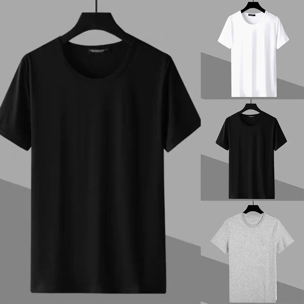 Casual Men's O Neck Solid Color Short Sleeve T Shirts Casual Slim Fit T Shirt Tee Top Pullover For Men Clothing - Image 6