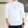 Casual Tees Turtleneck Long Sleeve T-Shirt Men's Plus Size 5XL Shirt Korean Spring Summer Solid Half High Collar Bottom Shirt