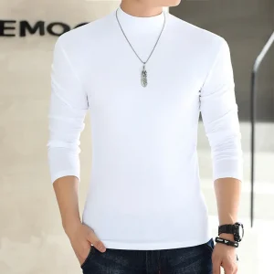 Casual Tees Turtleneck Long Sleeve T-Shirt Men's Plus Size 5XL Shirt Korean Spring Summer Solid Half High Collar Bottom Shirt