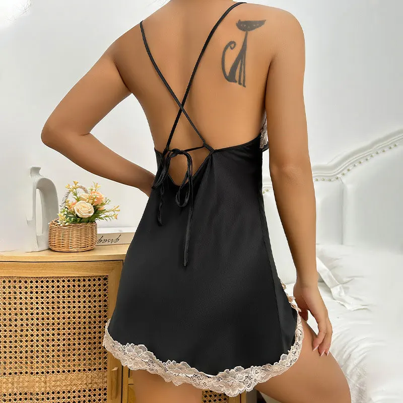 Champagne-coloured Nightdress Wedding Evening Gown Summer Nightdress Strappy Backless Lingerie Sexy Nightwear Woman Night Dress - Image 6