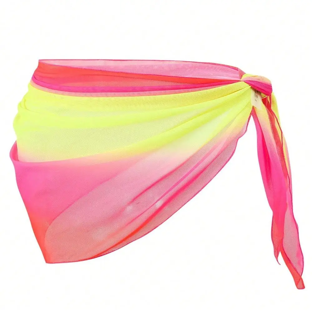 Chiffon Material Beach Dress Short Length Sheer Fabric Sarongs Gradient Color UPF Protection Swimwear Shawl Summer Season - Image 3