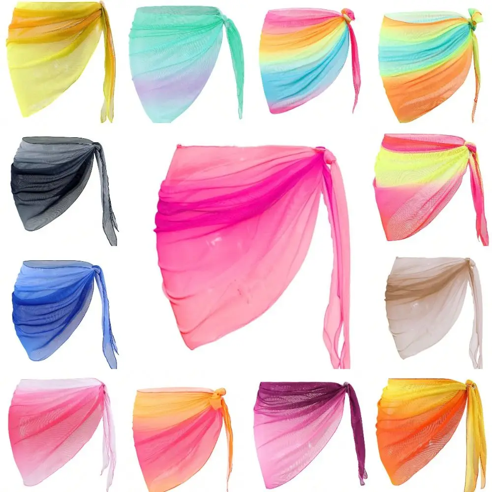 Chiffon Material Beach Dress Short Length Sheer Fabric Sarongs Gradient Color UPF Protection Swimwear Shawl Summer Season - Image 5