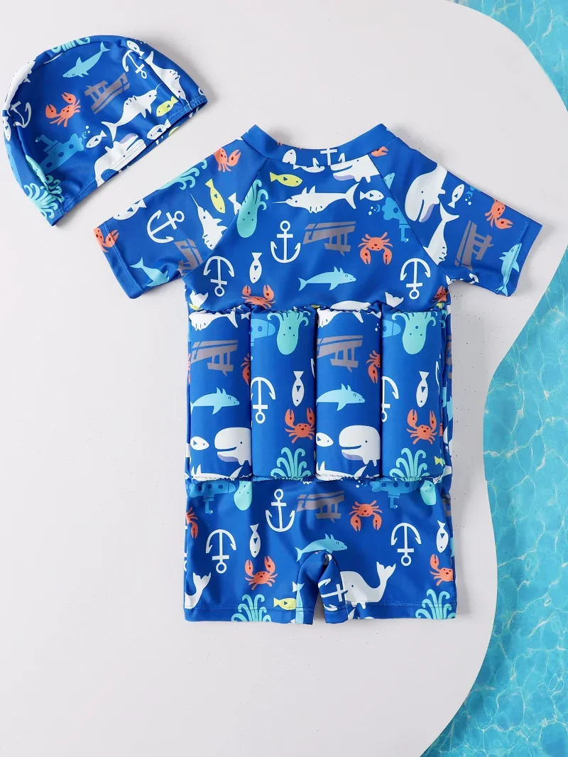 Children Swimming Training Swimwear Boys Girls Swimming Suit Detachable Floating Swimsuit Kids Buofancy Swimwear+Caps Suit - Image 2