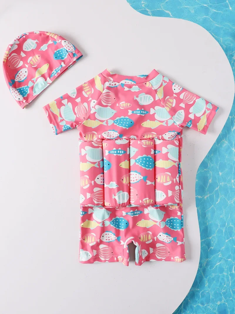 Children Swimming Training Swimwear Boys Girls Swimming Suit Detachable Floating Swimsuit Kids Buofancy Swimwear+Caps Suit - Image 4