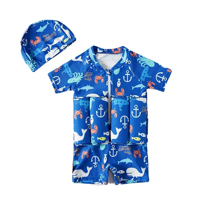 Children Swimming Training Swimwear Boys Girls Swimming Suit Detachable Floating Swimsuit Kids Buofancy Swimwear+Caps Suit - Image 6