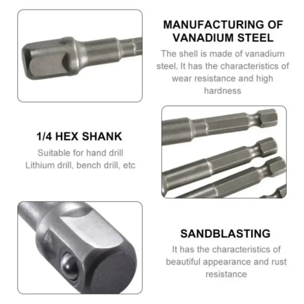 Chrome Vanadium Steel Socket Adapter Seth EX Shank to 1/4 "3/8" 1/2 "Extension Drill Bits Hex Bit Set Power Tools - Image 4