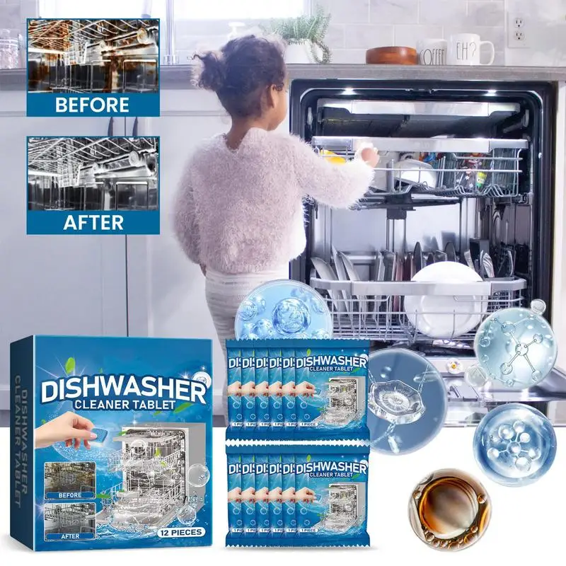 Clean And Clear Dishwasher Tablets 12PCS Dishwasher Cleaner Tablets Removal Of Odors Cleaner Clean Dish Washer Tablets Deep - Image 3
