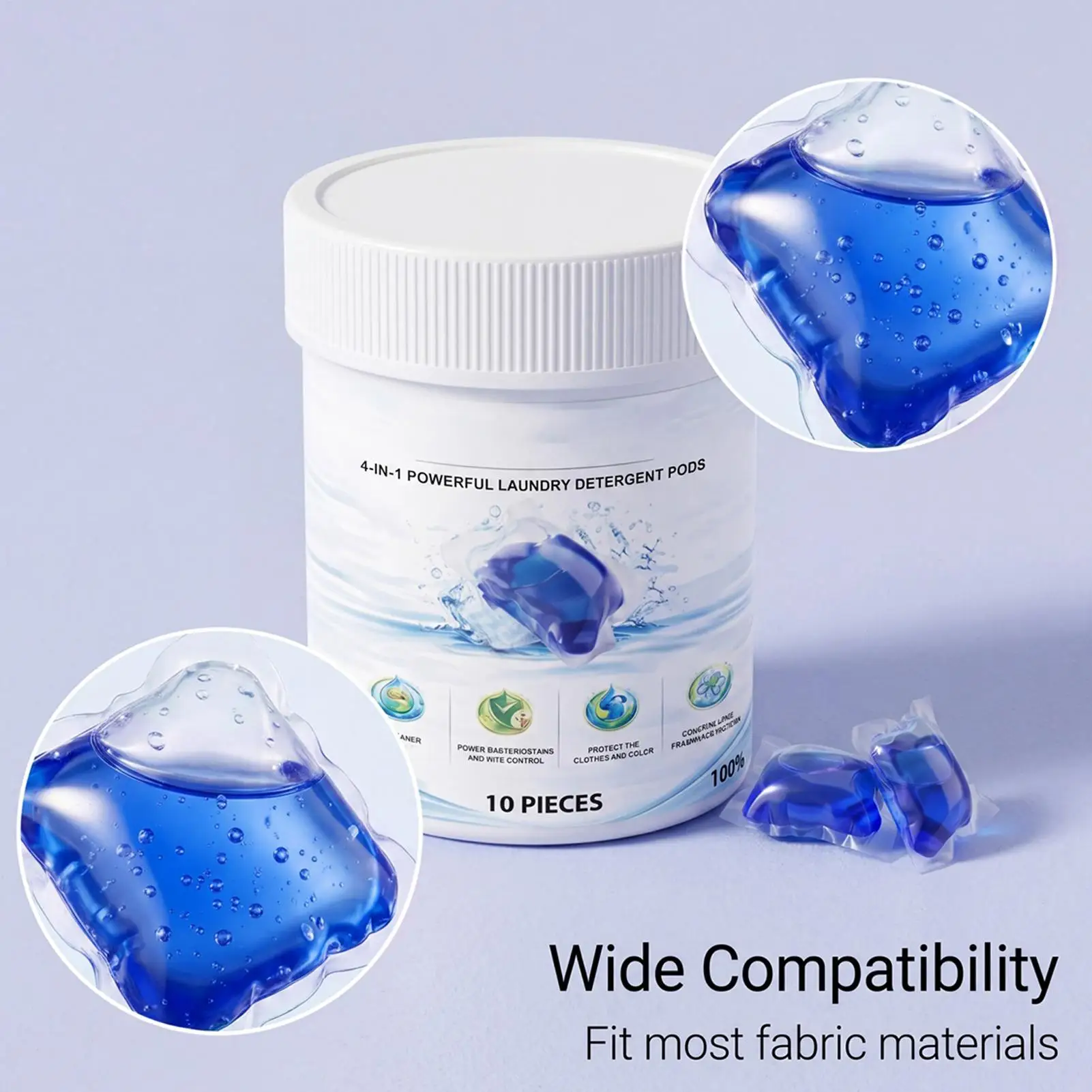 Clothes Detergent Pods 10 Count Stain Remover Pacs Washing Machine 4 in 1 Laundry Capsule for Home Travel Dorm Bathroom - Image 2
