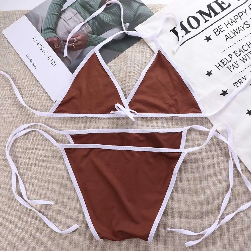 Contrast Binding Triangle Bikini Swimsuit Women Two Piece Swimwear 2023 Bikini Set Summer Beachwear - Image 4