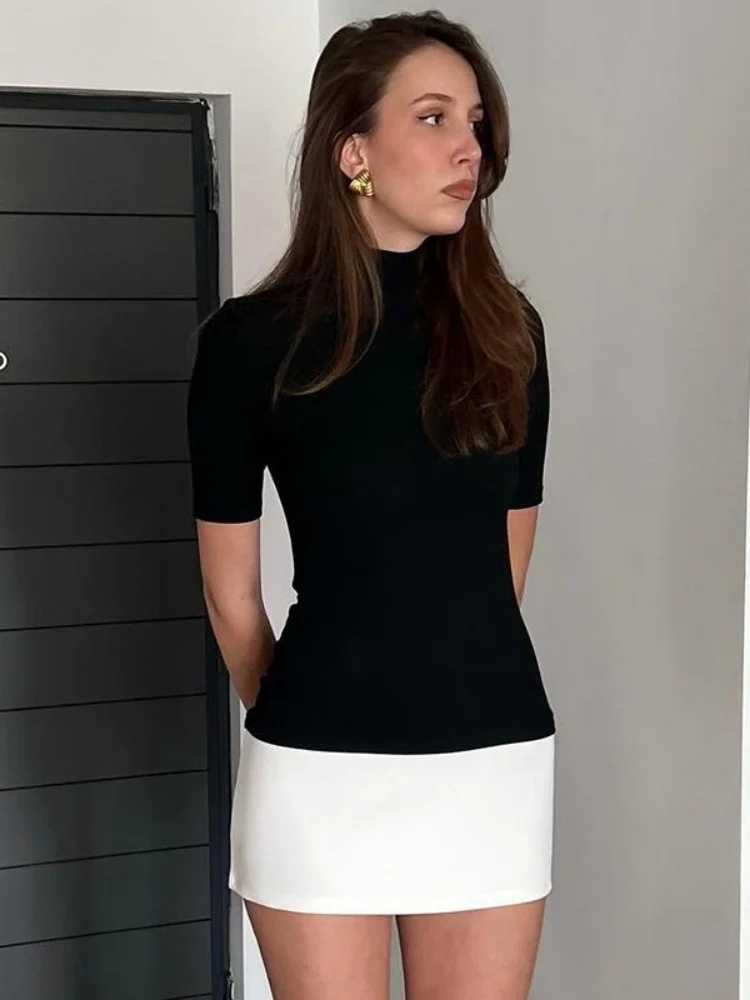 Contrast Color Bodycon Dress For Women Summer Clothing Turtleneck Vestidos Elegantes Para Mujer Half Sleeves Mini Streetwear Y2k - Image 3