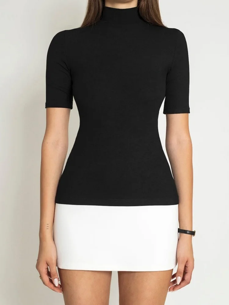 Contrast Color Bodycon Dress For Women Summer Clothing Turtleneck Vestidos Elegantes Para Mujer Half Sleeves Mini Streetwear Y2k - Image 4