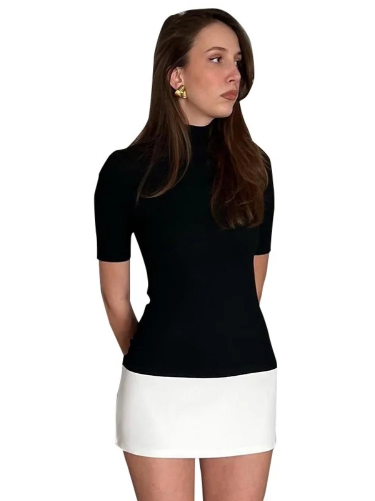 Contrast Color Bodycon Dress For Women Summer Clothing Turtleneck Vestidos Elegantes Para Mujer Half Sleeves Mini Streetwear Y2k - Image 5