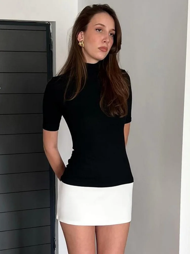 Contrast Color Bodycon Dress For Women Summer Clothing Turtleneck Vestidos Elegantes Para Mujer Half Sleeves Mini Streetwear Y2k - Image 6
