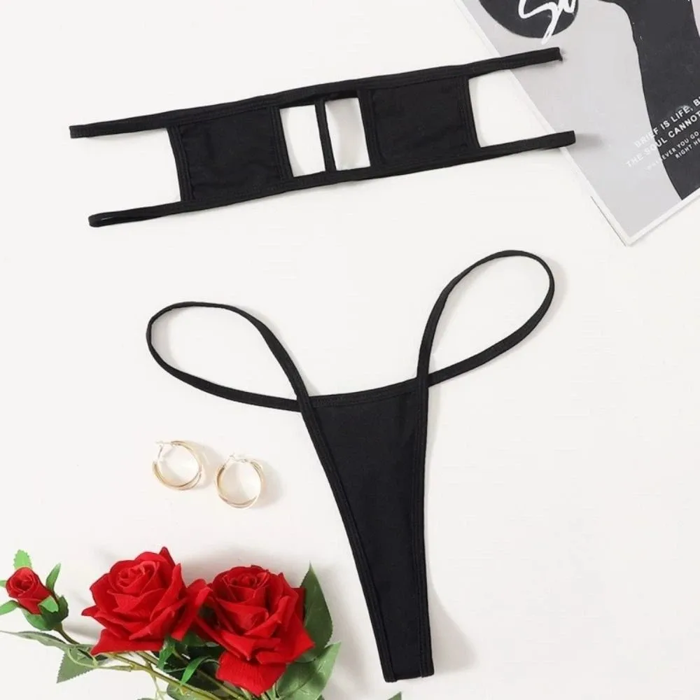 Cosplay Leopard Print Bikini Set Thong Hollowed Out Underwear Set Lingerie Women 2 Pieces Set Vacation - Image 3