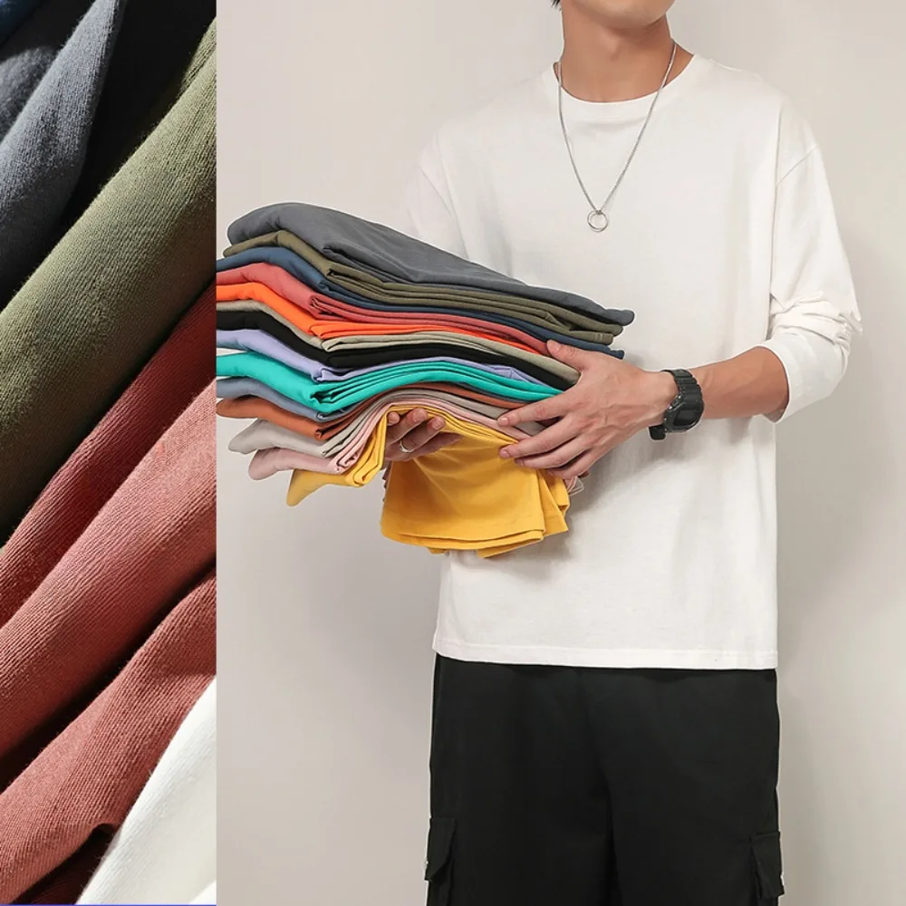 Cotton Men's T-shirt Solid Color Breathable Man Long Sleeves Pure Color Women T Shirt T-shirts for Male Tops Tees - Image 2