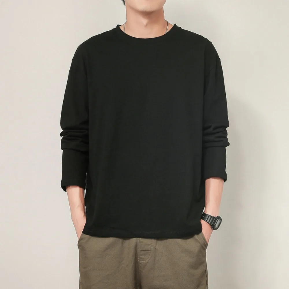 Cotton Men's T-shirt Solid Color Breathable Man Long Sleeves Pure Color Women T Shirt T-shirts for Male Tops Tees - Image 4