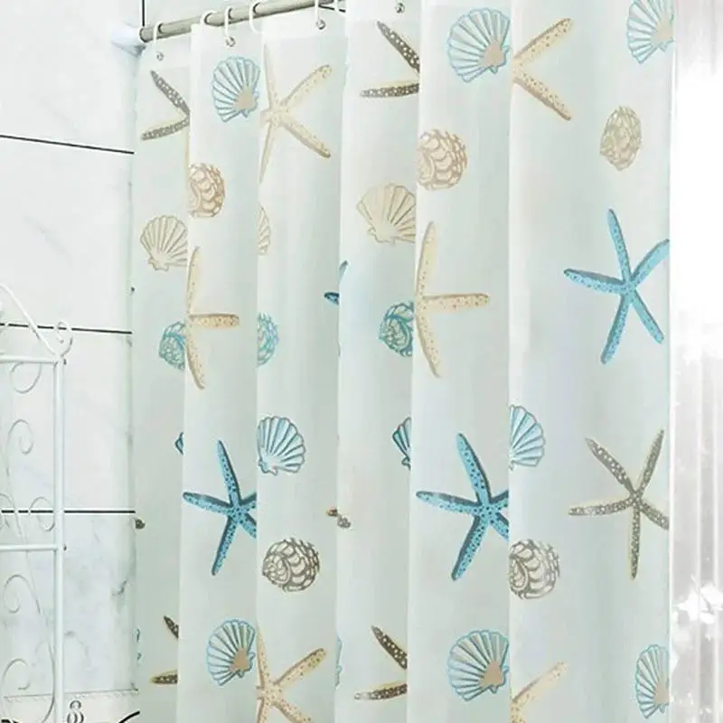 Creative Ocean Creature Bathroom Curtains, Geometric Pattern Waterproof Shower Curtains With Curtain Hook Ring Shower CurtainSet - Image 2