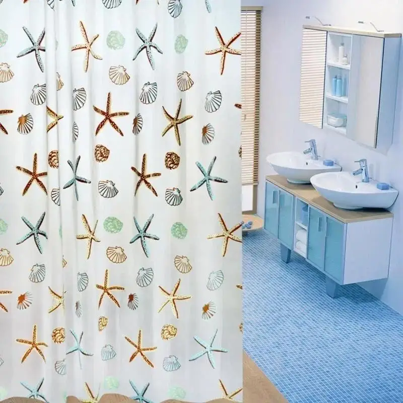 Creative Ocean Creature Bathroom Curtains, Geometric Pattern Waterproof Shower Curtains With Curtain Hook Ring Shower CurtainSet - Image 5