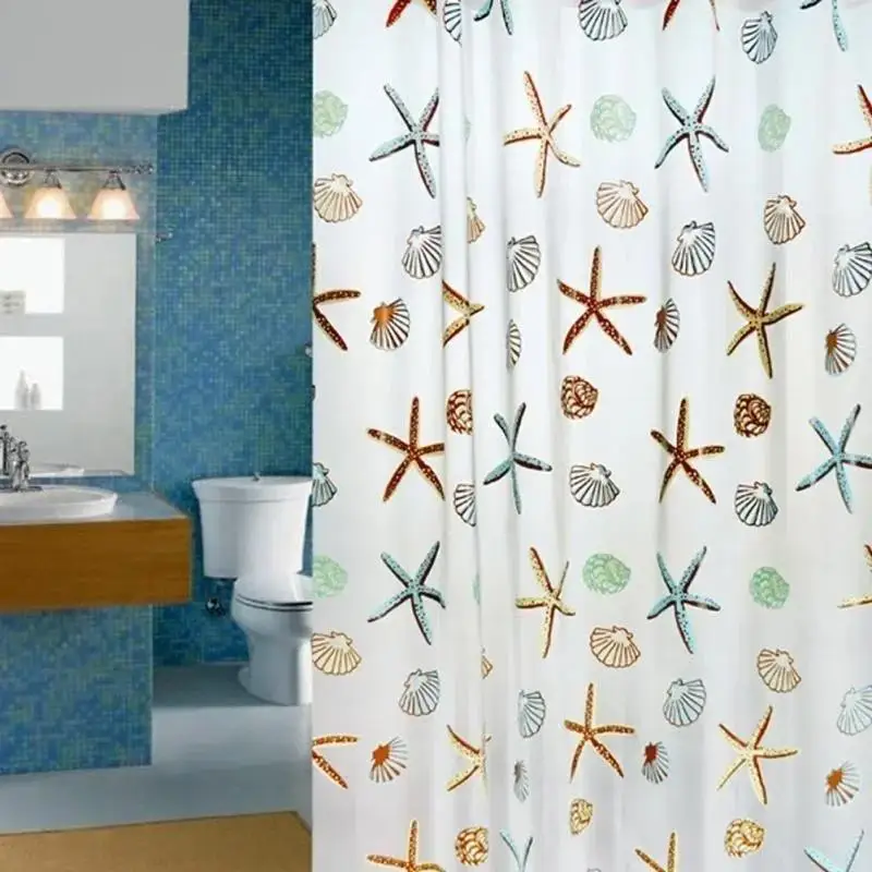 Creative Ocean Creature Bathroom Curtains, Geometric Pattern Waterproof Shower Curtains With Curtain Hook Ring Shower CurtainSet - Image 6