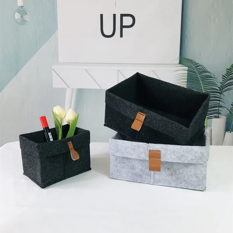 Desktop Storage Baskets Felt Fabric Bedroom Countertop Organize Basket Pen Holder Sundries Cosmetics Storage, Basket of Flowe - Image 2