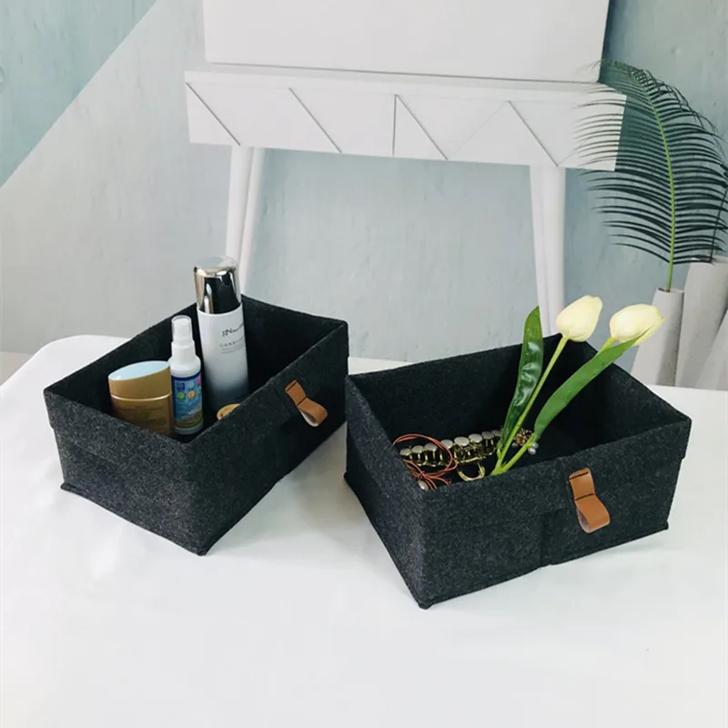 Desktop Storage Baskets Felt Fabric Bedroom Countertop Organize Basket Pen Holder Sundries Cosmetics Storage, Basket of Flowe - Image 3