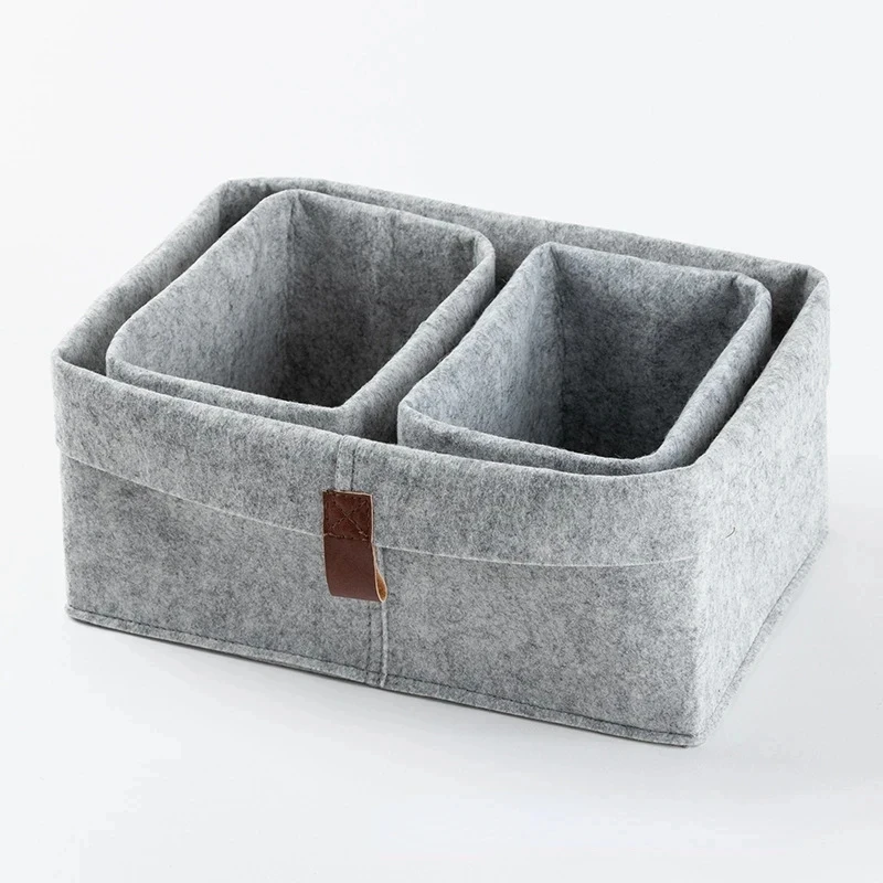 Desktop Storage Baskets Felt Fabric Bedroom Countertop Organize Basket Pen Holder Sundries Cosmetics Storage, Basket of Flowe - Image 4