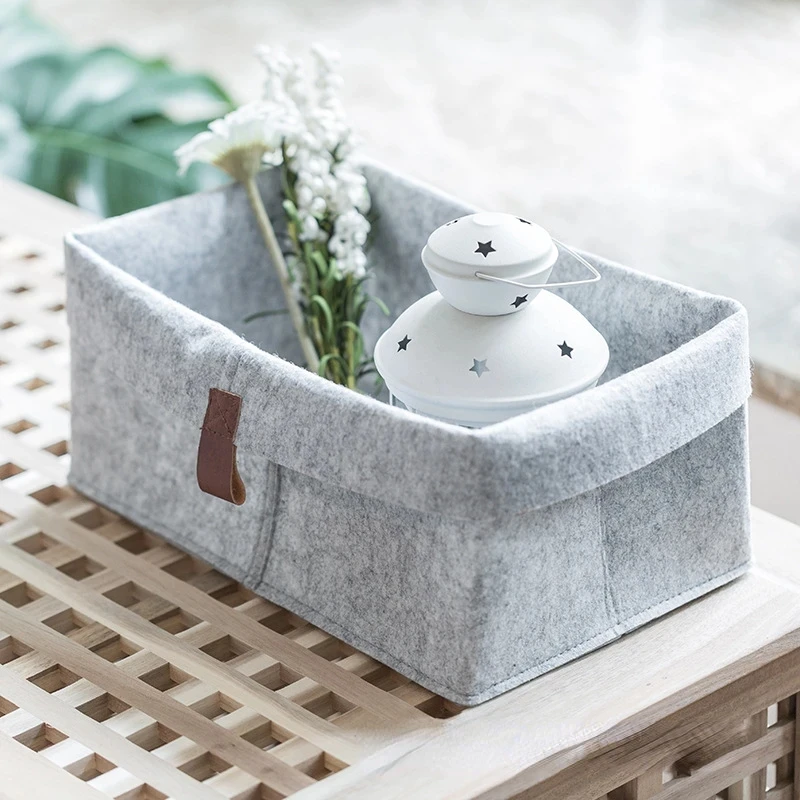 Desktop Storage Baskets Felt Fabric Bedroom Countertop Organize Basket Pen Holder Sundries Cosmetics Storage, Basket of Flowe - Image 5