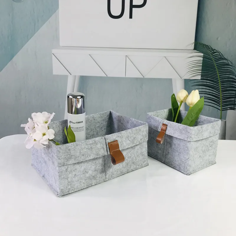 Desktop Storage Baskets Felt Fabric Bedroom Countertop Organize Basket Pen Holder Sundries Cosmetics Storage, Basket of Flowe