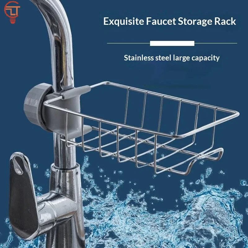 Detachable Stainless Steel Kitchen Sink Drain Rack Waterproof Large Capacity Soap Sponge Holder for Apartment Kitchen Storage