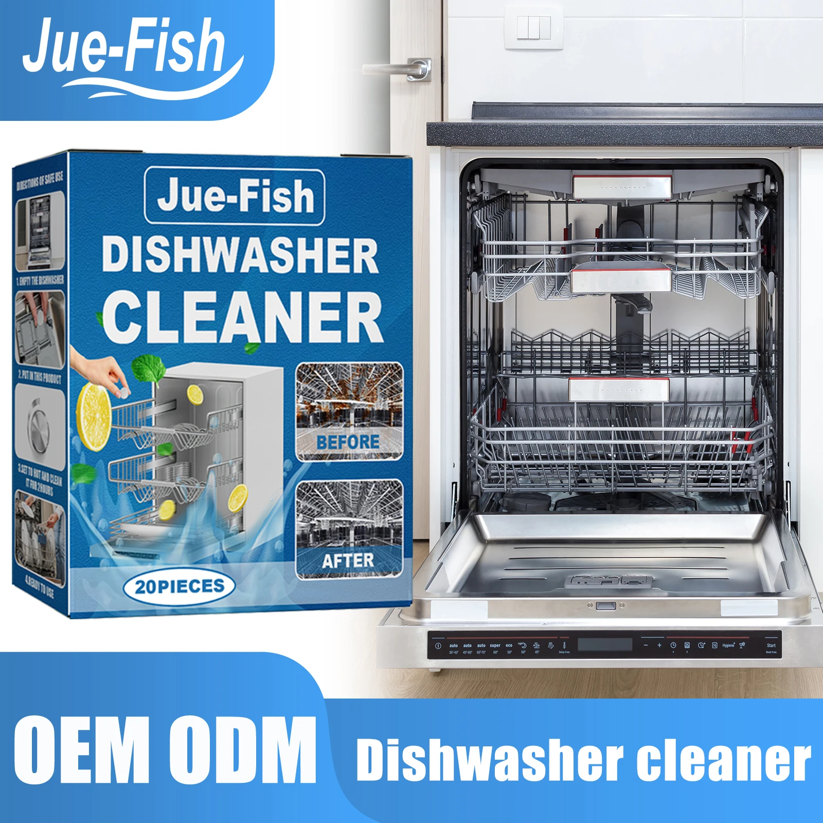 Dishwasher Cleaning Tablets Grease Limescale Remover Strong Oil Stain Cleaner For Household Dishwashers Deep Cleaning Tool 20PCS